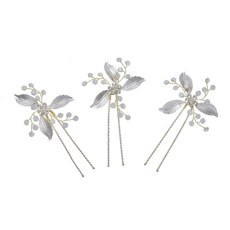 Newest Crystal Rhinestone Leaf Design Jewelry Bridal Hairpin