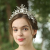 Handmade Headdress Silver Crown Bridal Jeweled Rhinestones Leaf Hair Comb