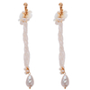 Bridal Shell Clips Earring Handmade Freshwater Pearl Beads Tassel Long String Earrings